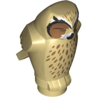 Animal, Bird, Owl Small, Angular Features with Dark Tan Eyes, Black Lines, White Spots