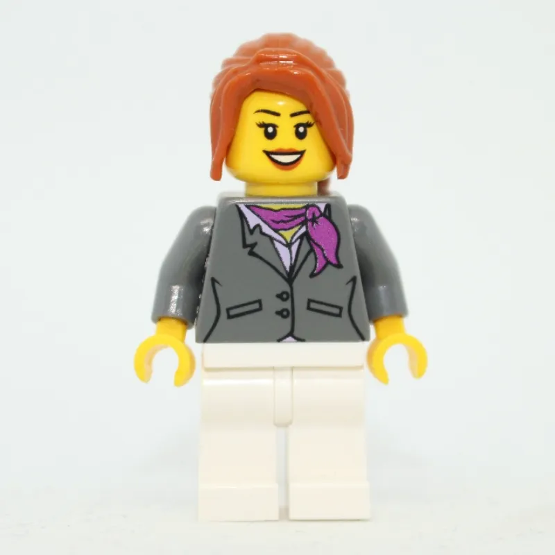 Woman, Dark Bluish Gray Jacket with Magenta Scarf, White Legs, Dark Orange Hair