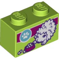 Brick 1 x 2 with Vet Paw Print Logo and Hedgehog with Food Bowl print