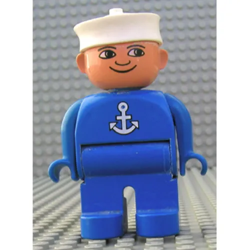 Duplo Figure, Early, Sailor Hat White, Blue Legs, Anchor Print