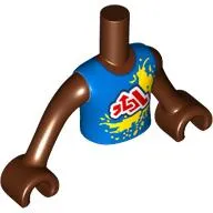 Minidoll Torso Boy with Reddish Brown Arms and Hands, Blue Shirt, Red/White Symbols, Yellow Splash print
