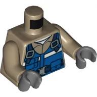 Torso Shirt, Blue Vest with Pouches and Dark Blue Straps and Belt Print, Dark Tan Arms, Dark Bluish Gray Hands