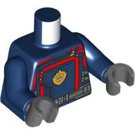Torso, Armor, Red Lining, Flame Symbol, Silver Belt print, Dark Blue Arms, Dark Bluish Gray Hands