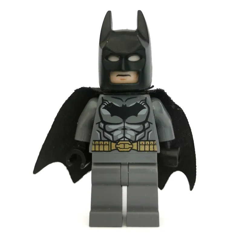 Batman, Dark Bluish Gray Suit, Black Cape and Cowl, Light Nougat Head, Dark Bluish Gray Hips, Muscles Outline