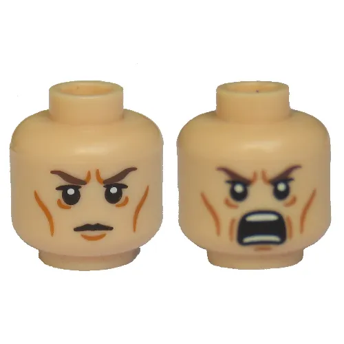 Minifig Head Elrond, Dual Sided, Calm / Battle Rage Print [Blocked Open Stud]