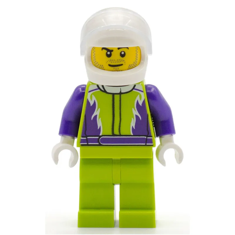 Racer, Lime and Dark Purple Jumpsuit, White Helmet with Visor