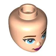 Minidoll Head Dark Brown Eyebrows, Bright Light Blue Eyes, Dark Purple Lips