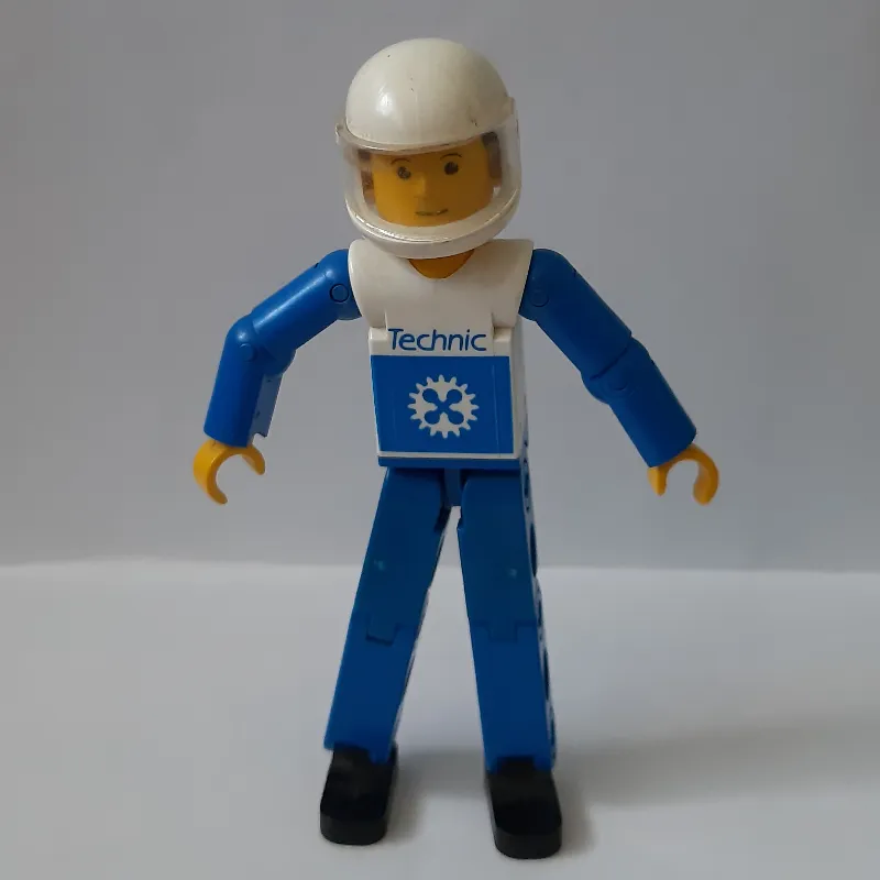 Technic Figure Blue Legs, White Top with Blue Arms, White Helmet