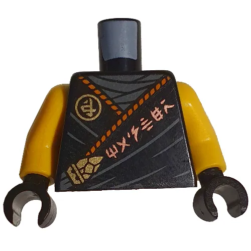 Torso Robe, Orange Asian Symbols print, Yellow Arms, Black Hands