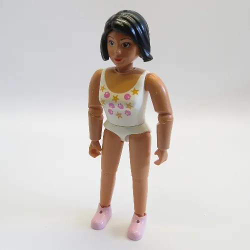 Belville Figure Articulated Elbows, Female, Black Hair, Pink Shoes, White Swimsuit with Shells and Starfish Print
