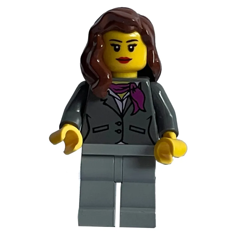 Woman, Dark Bluish Gray Jacket with Magenta Scarf, Light Bluish Gray Legs, Reddish Brown Hair