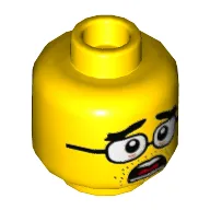 Minifig Head Nomis, Thick Eyebrows, Square Glasses, Stern / Scared Print