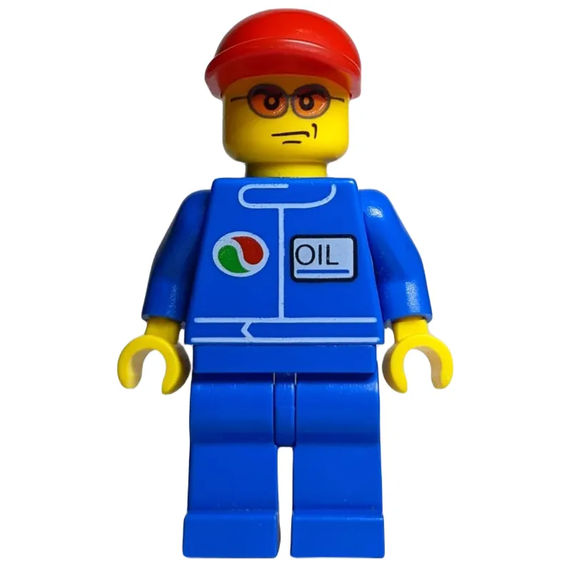 Racer, Blue Jumpsuit with Octan Logo, Red Cap, Orange Sunglasses