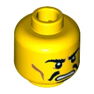 Minifig Head Hun Warrior, Moustache Black Split, Goatee, Bushy Eyebrows, Cheek Lines, Angry Print