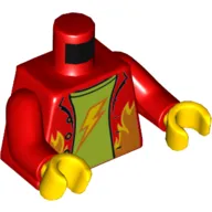 Torso Shirt, Open with Flames, Lime Undershirt with Lightning Bolt Print, Red Arms, Yellow Hands