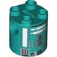 Brick Round 2 x 2 x 2 Robot Body, Axle Holder '+' Orientation with White and Silver Astromech Droid Print (K3-R1)