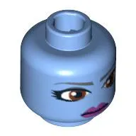 Minifig Head Aayla Secura, Large Brown Eyes and Purple Lips Print