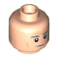 Minifig Head Han Solo, Dual Sided, Thick Gray Eyebrows, Cheek Lines, White Pupils, Neutral / Angry Print [Hollow Stud]
