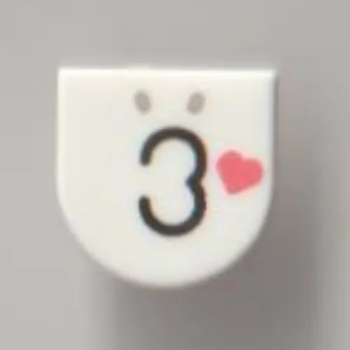 Tile 1 x 1 Half Circle with 3/Ear, Heart, Kissy Face print