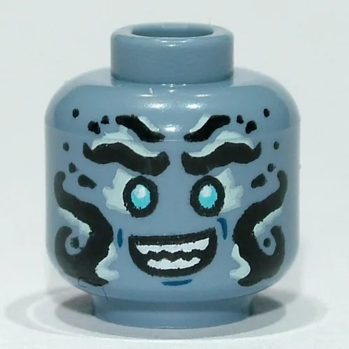 Minifig Head Prince Benthomaar, Azure Eyes, Black Markings, Smile / Angry Print