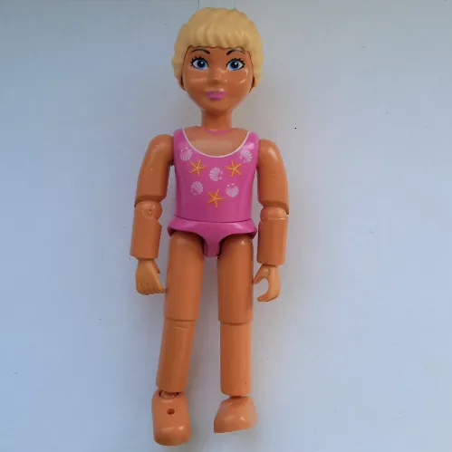 Belville Figure Articulated Elbows, Child, Female, Light Yellow Hair, Dark Pink Swimsuit with Starfish and Shells Print