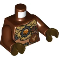 Torso Fur, Gold Mechanical Armor, Pouch and Fire Chi Emblem Print, Reddish Brown Arms, Dark Brown Hands