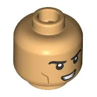 Minifig Head Jacob Black, Black Eyebrows, Mean Grin/Smirk