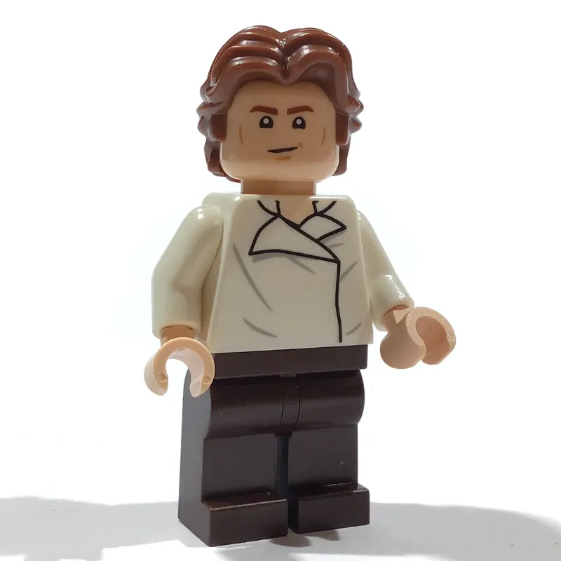 Han Solo, White Shirt, Dark Brown Legs, Dual Sided Head Open Mouth / Closed Eyes with Open Mouth, Ruffled Hair