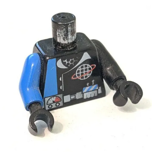 Torso, Odd Arms, Alpha Team Logo, Utility Belt, Gauge and Solid Blue Stripe Print, Left Black Arm, Right Blue Arm, Black Hands