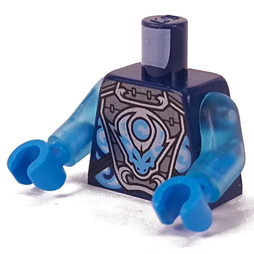 Torso, Silver Armour, White/Bright Light Blue Dragon print, Trans-Light Blue Arms, Dark Azure Hands