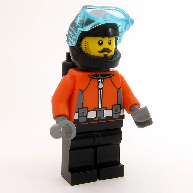 Aaron Apnea, Diver, Reddish Orange Wetsuit, Black Legs, Black Helmet, Moustache