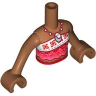 Minidoll Torso Girl with White/Coral Dress, Red Decorations, Dark Red Necklaces, Shell Pendant print, Sienna Brown Arms and Hands