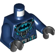 Torso Batman Logo in Medium Blue Oval with Body Armor and Dark Bluish Gray Belt Print, Dark Blue Arms, Black Hands