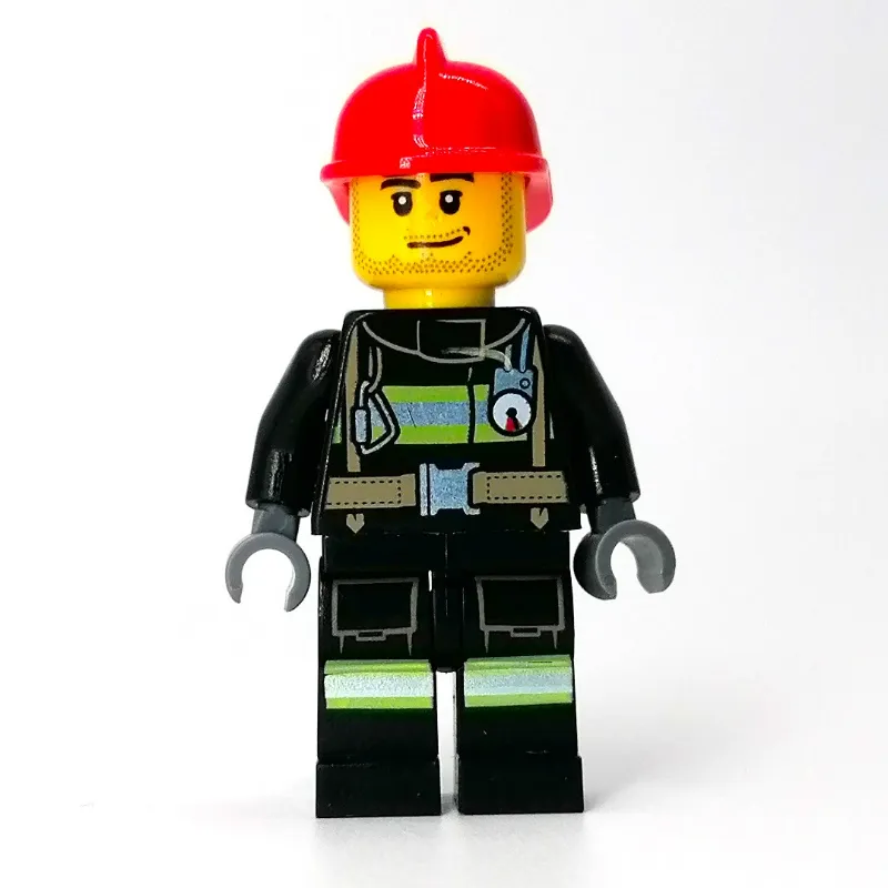 Firefighter, Black Torso, Black Legs, Red Helmet