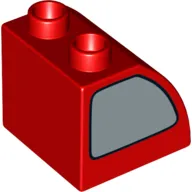 Duplo Brick 2 x 2 x 1 1/2 with Curved Top and Silver Window Print on Both Sides