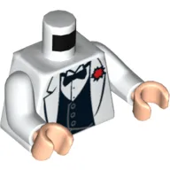 Torso Jacket Formal with Bow Tie and Red Flower Print, White Arms, Light Nougat Hands