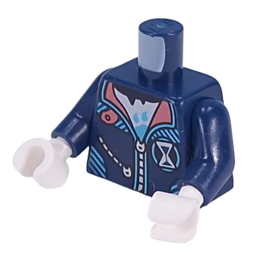 Torso, Jacket, Silver Zipper, Coral Collar, Medium Azure Trim, White Shirt, Hourglass Symbol print, Dark Blue Arms, White Hands