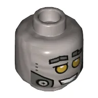 Minifig Head Hiphop Robot, Yellow Eyes, Metal Plates, Open Mouth with Clenched Teeth Print