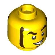 Minifig Head Rocket Racer, Dark Brown Eyebrows, Goatee, and Sideburns, Open Mouth Smile / Wink Print