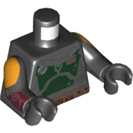 Torso Armor, Dark Green Chest Plate, Reddish Brown Utility Belt Print, Black Arms and Hands with Bright Light Orange and Dark Red Print