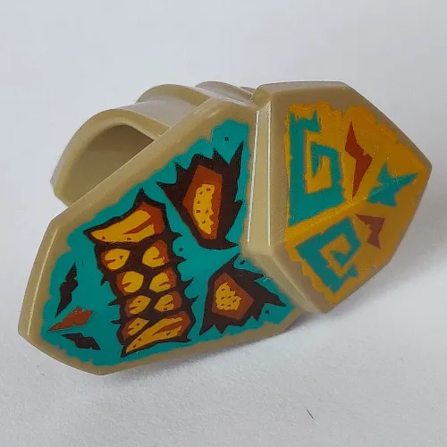 Mask Tribal with Bright Light Yellow Eyes, Teeth, Dark Turquoise Background print