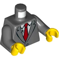 Torso Suit Jacket Buttoned with Red Tie, Microphone Print, Dark Bluish Gray Arms, Yellow Hands