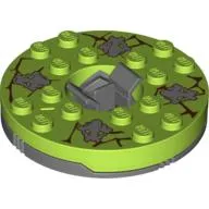 Turntable 6 x 6 Round Dark Bluish Gray Base with Lime Top with Gray Faces on Brown Print (Ninjago Spinner)