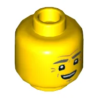 Minifig Head Mr. Branson, Dark Bluish Gray Eyebrows, Crows Feet, Worried / Smile Print