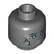 Minifig Head Silent Mary Masthead, Dual Sided, Black Cracks, Light Bluish Gray Spots and Lips, Neutral / Bared Teeth Angry Print [Hollow Stud]
