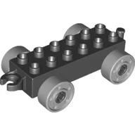 Duplo Car Base 2 x 6 with Fake Bolts, Open Hitch End and Light Bluish Gray Wheels
