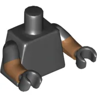 Torso, Dual Molded Arms with Black Sleeves Pattern, Medium Nougat Arms, Black Hands
