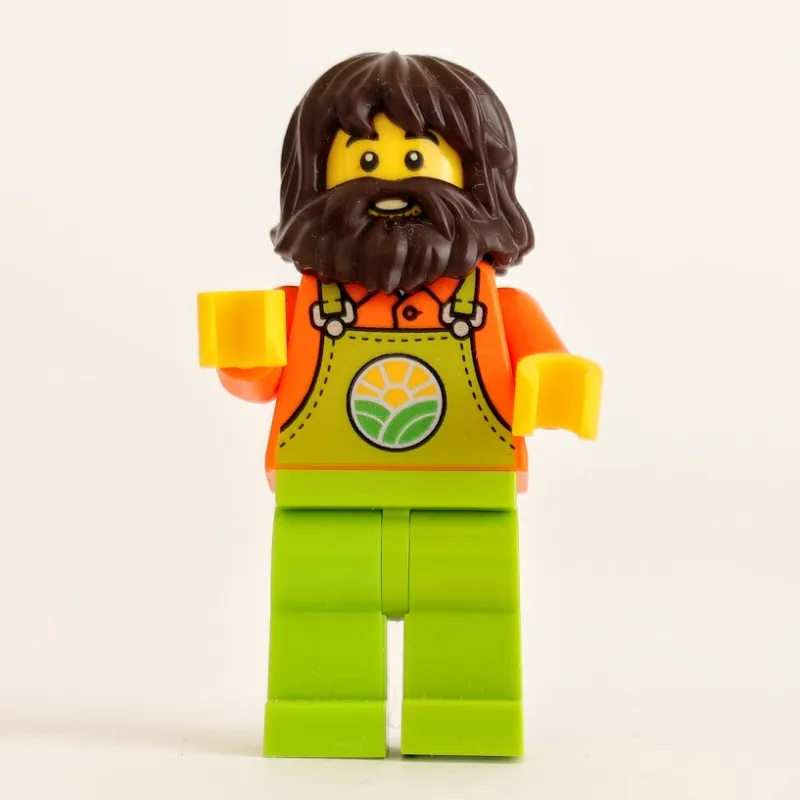 Farmer, Man, Lime Overalls, Dark Brown Hair and Beard