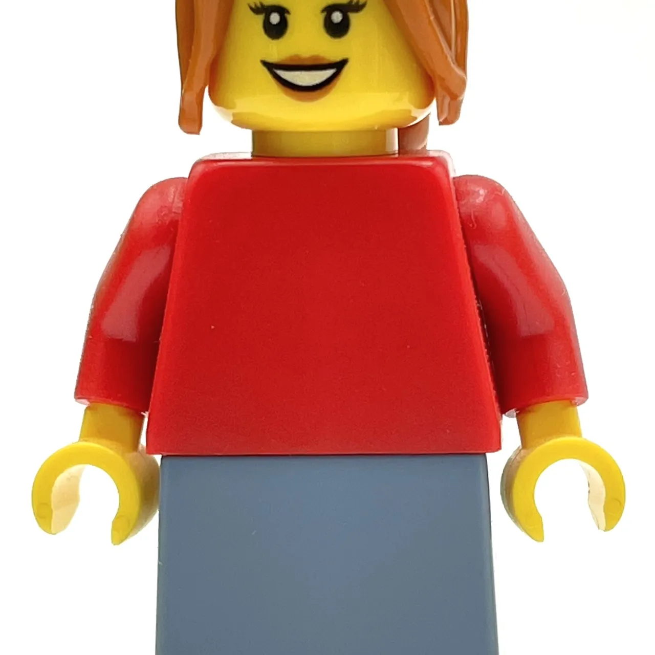 Woman, Red Torso, Sand Blue Skirt