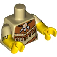 Torso, Dual Molded Arms, American Indian, Tribal Necklace, 3 Feathers, Fringe Print, Tan Sleeves Pattern, Yellow Arms and Hands